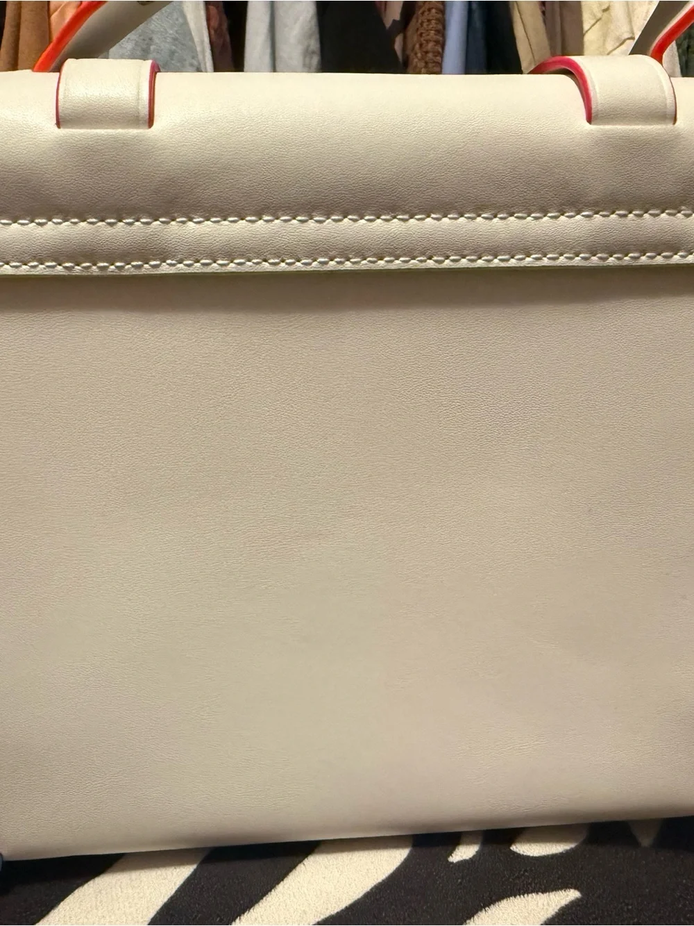 Michael Kors White Satchel with Pink Trim and Iridescent Hardware